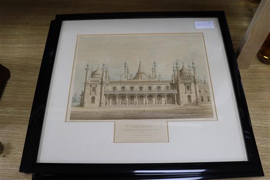 After A. Pugin and Charles Moore, six etchings with aquatint of Brighton Pavilion, c.1822-24 27 x 35cm